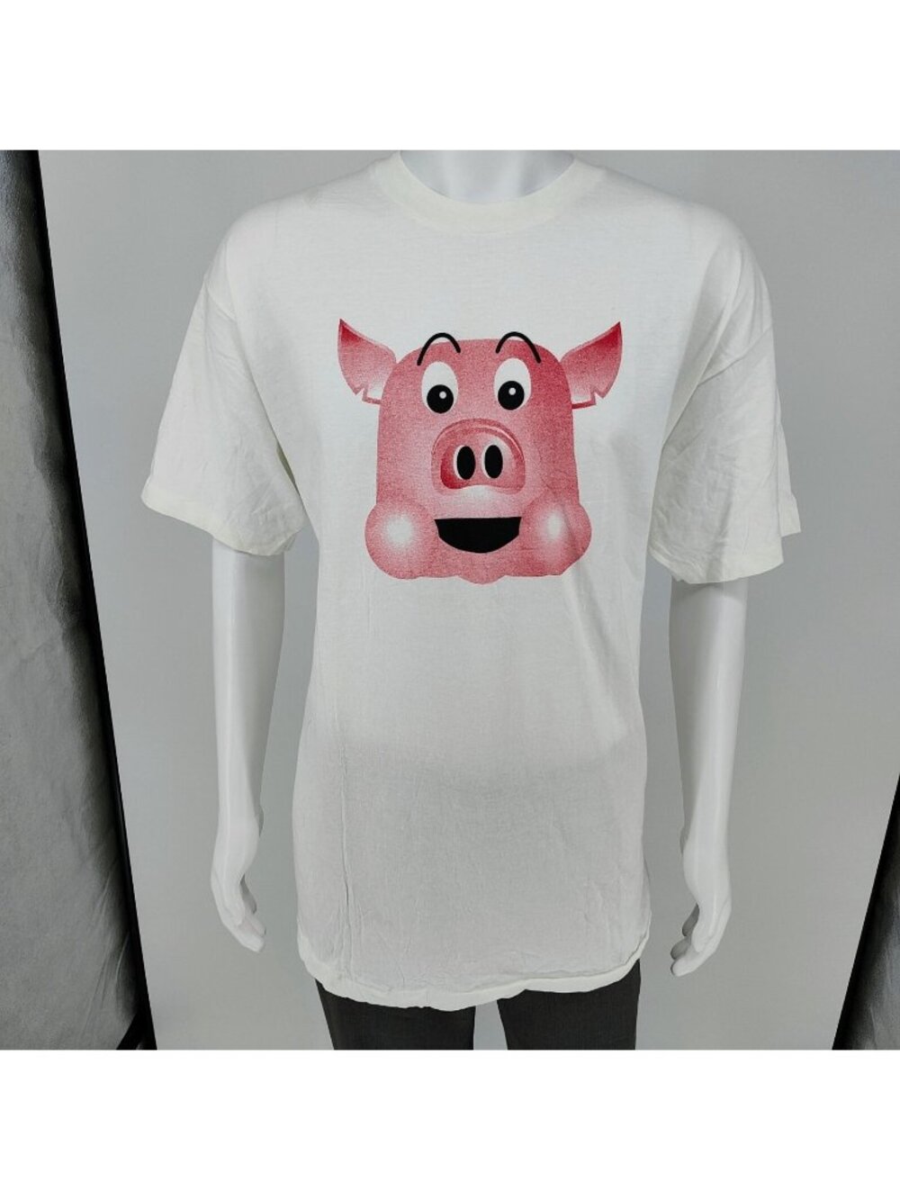 Vintage 90s Single-Stitch Hanes Beefy-T "Do The Pig"  White Graphic T-Shirt (XL)